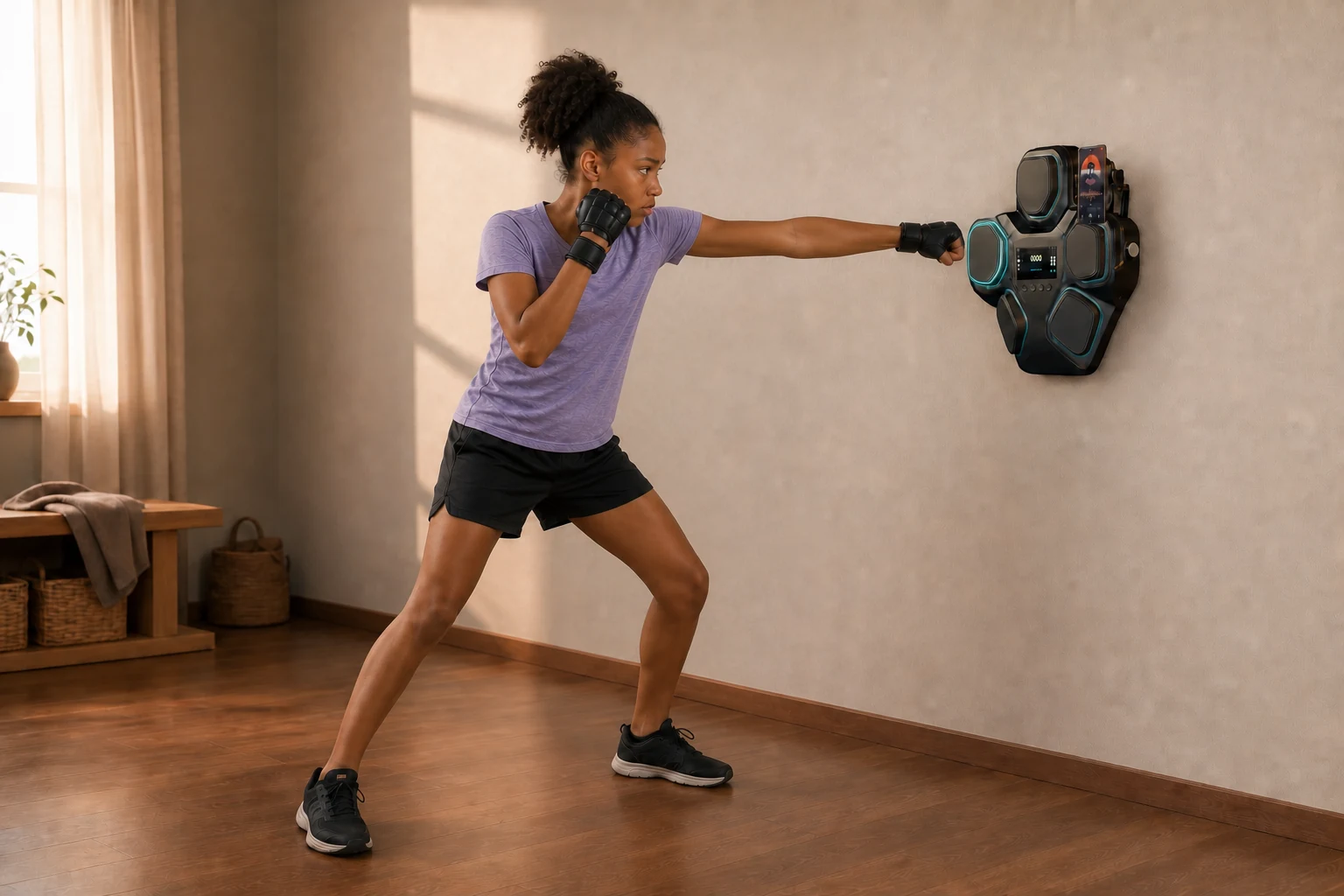 Supervised teen aligning a controlled punch with a KINEPEAK target